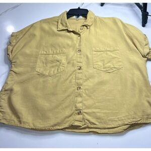 Thread & Supply Yellow Cropped Button Down Short Dolman Sleeves Shirt Size M